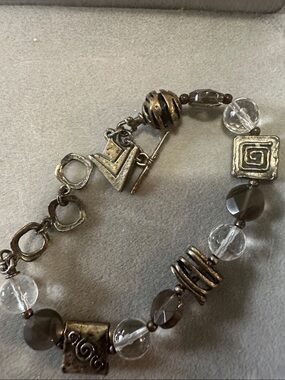 Silpada Silver-Tone and Smoky Clear Bead Charm Bracelet